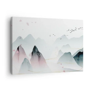 Obraz na plátně - Abstraktní hory v pastelových odstínech - 70x50cm - Přes vrcholy - Moderní nástěnná dekorace do obývacího pokoje a ložnice ARTTOR