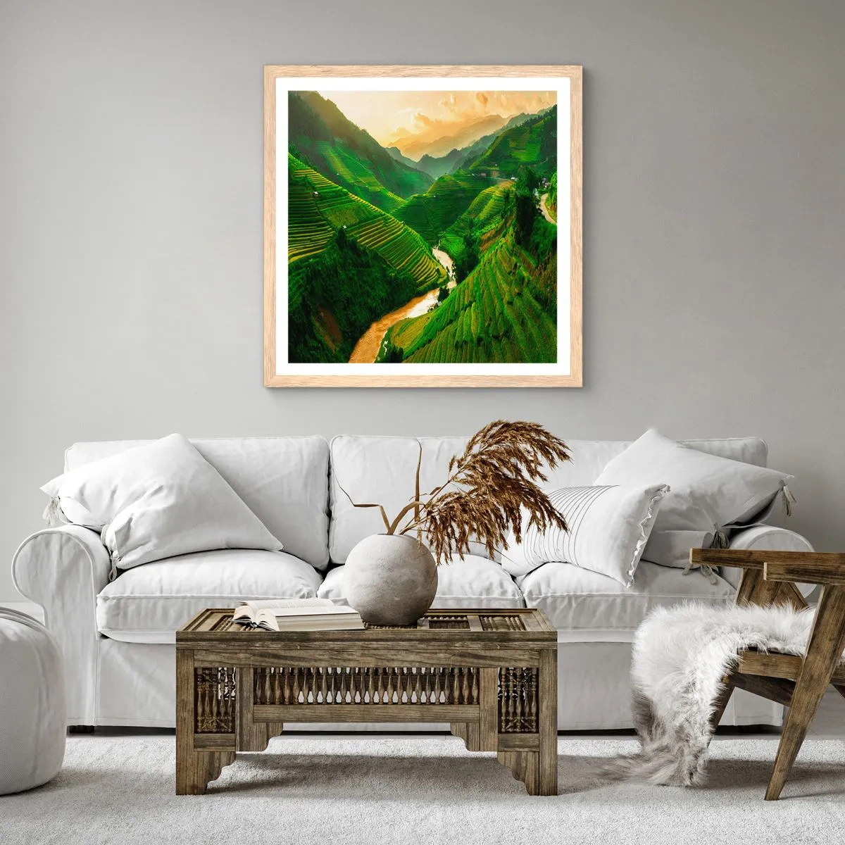 Plakát v rámu světlý dub - Vietnamské údolí - 50x50 cm