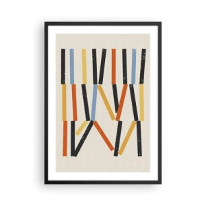 Plakát v černém rámu - Barevná geometrická abstrakce se svislými čarami - 50x70cm - Kompozice na úrovni - Moderní nástěnná dekorace do obývacího pokoje a ložnice ARTTOR