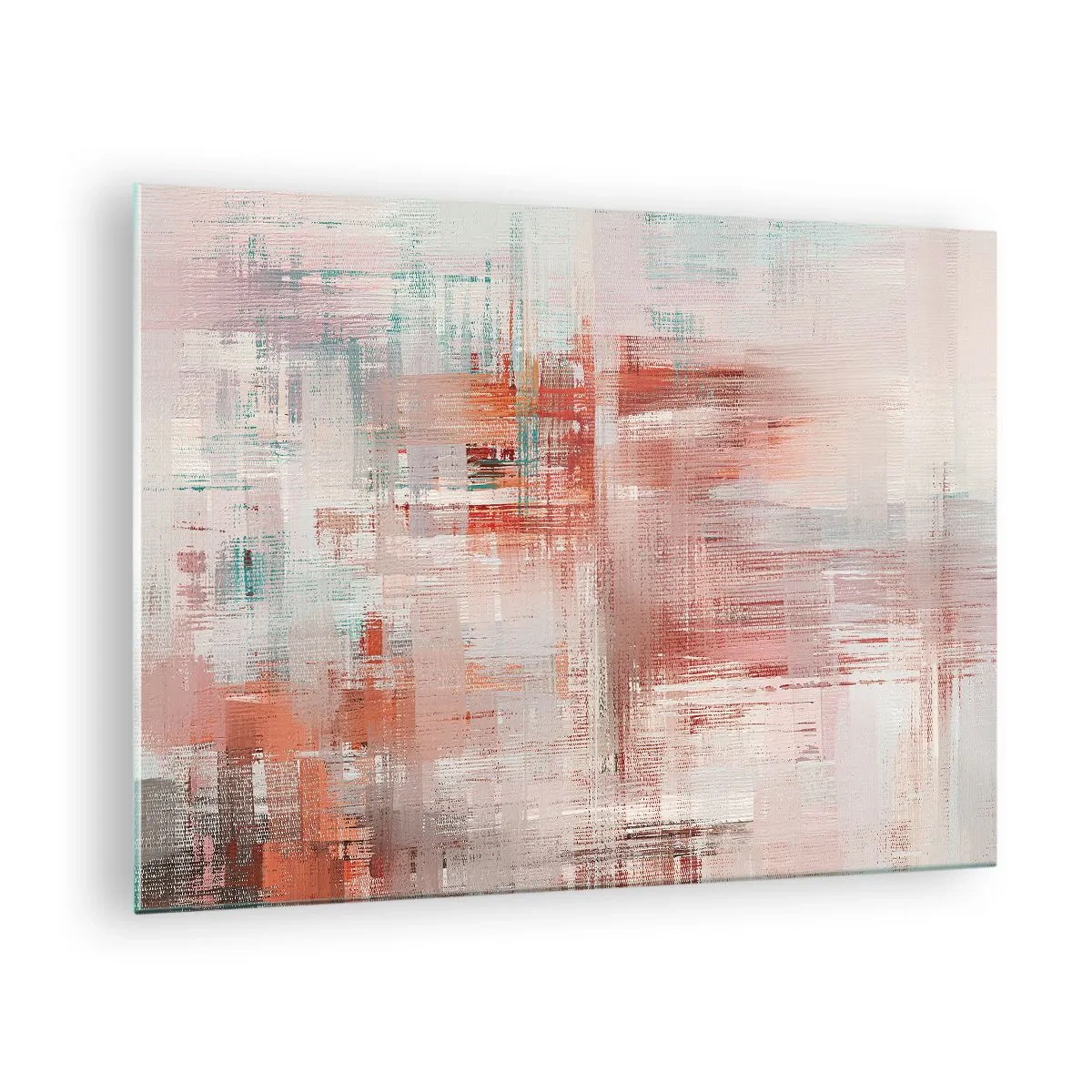 Obraz na skle - Abstraktní kompozice v odstínech červené a béžové. - 70x50cm - Zamlžené. Ale růžové - Moderní nástěnná dekorace do obývacího pokoje a ložnice ARTTOR