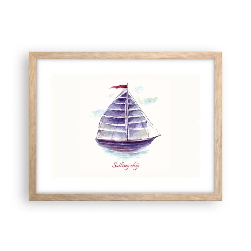 Plakát v rámu světlý dub - Napnuté plachty a klidná voda - 40x30 cm