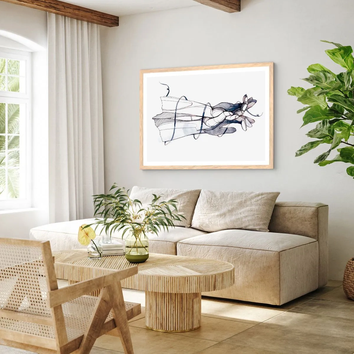 Plakát v rámu světlý dub - Studie o dotyku - 50x40 cm