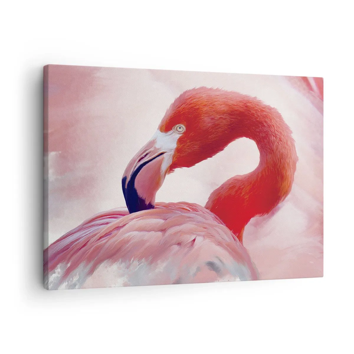 Obraz na plátně - Plameňák v růžových tónech na světlém pozadí - 70x50cm - Ptačí krása - Moderní nástěnná dekorace do obývacího pokoje a ložnice ARTTOR