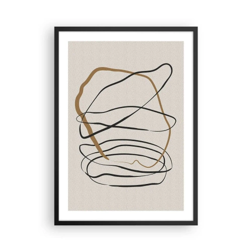 Plakát v černém rámu - Minimalistická abstrakce s dynamickými liniemi - 50x70cm - Kompozice – tanec ve smyčce - Moderní nástěnná dekorace do obývacího pokoje a ložnice ARTTOR
