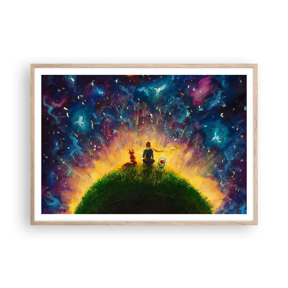 Plakát v rámu světlý dub - Láska a přátelství - celý svět - 100x70 cm