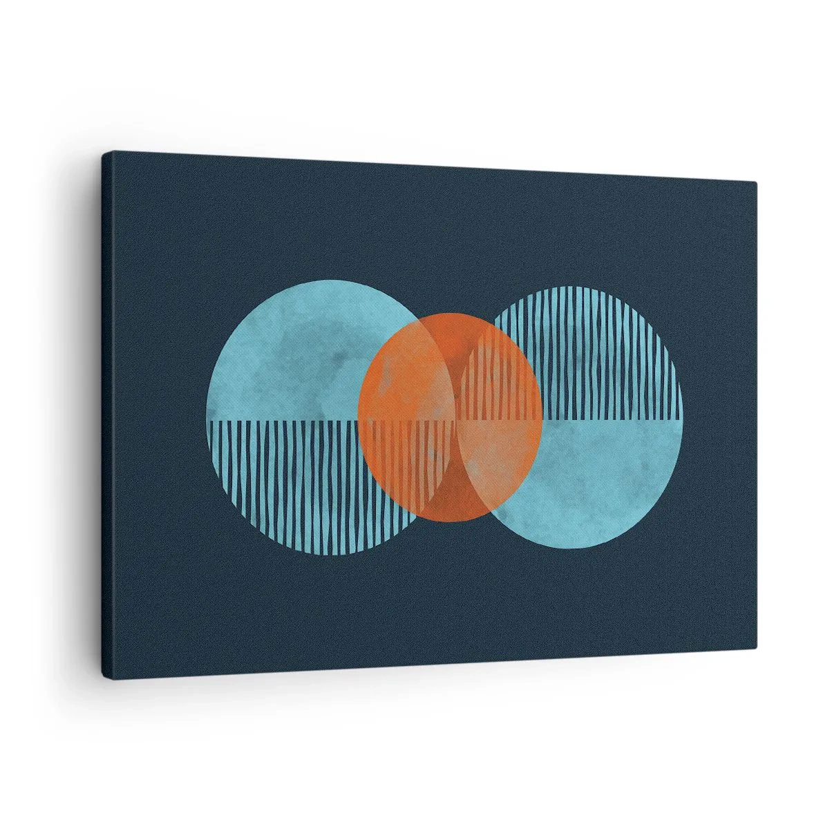 Obraz na plátně - Geometrické kruhy v odstínech modré a oranžové - 70x50cm - Symetrická kompozice - Moderní nástěnná dekorace do obývacího pokoje a ložnice ARTTOR