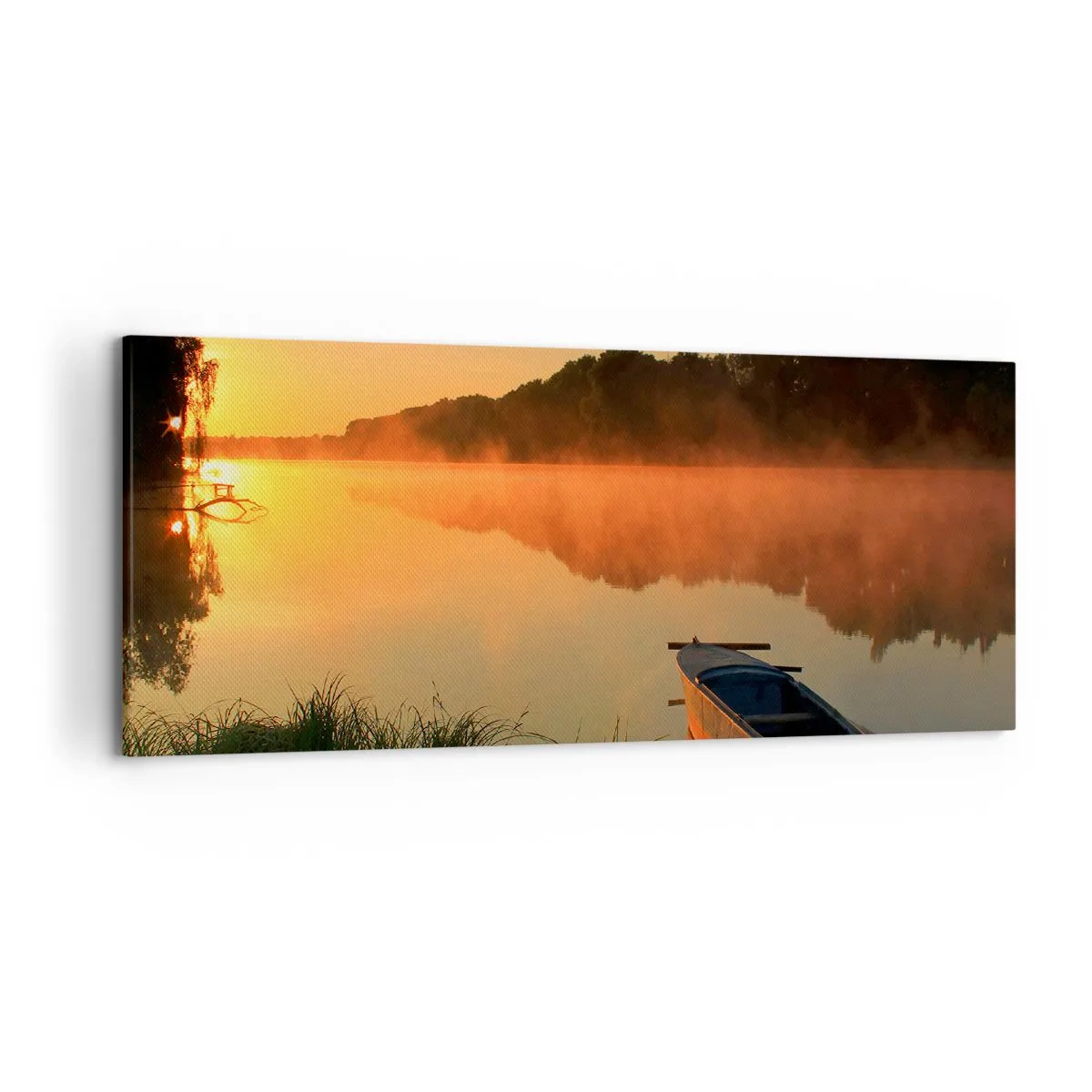 Obraz na plátně - Východ slunce u vody jako povrch zrcadla - 120x50 cm