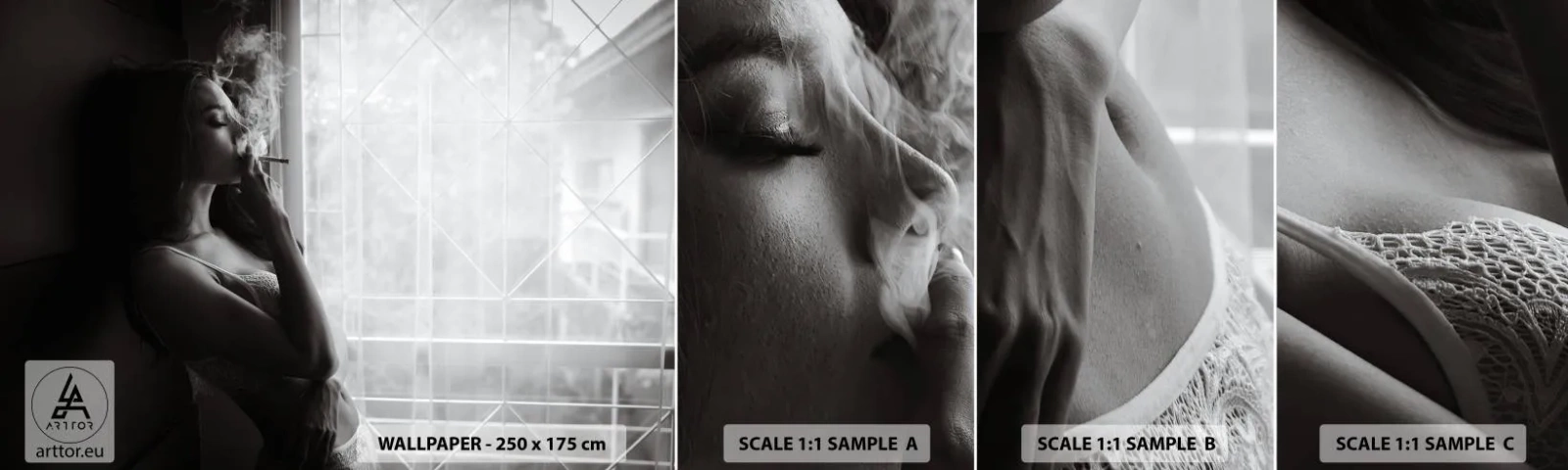 Vzor Fototapety Samolepicí Deluxe Sticker - Smyslný okamžik - Žena, Cigareta, Ložnice - 100x30 cm