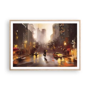 Plakát v rámu světlý dub - Ve světlech New Yorku - 100x70 cm