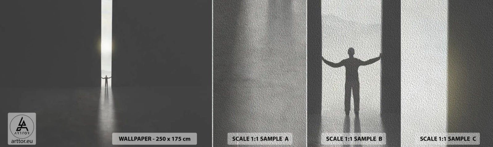 Vzor Fototapety Premium Sand - Krok ke světlé budoucnosti - Abstrakce, Muž, Kus - 100x30 cm