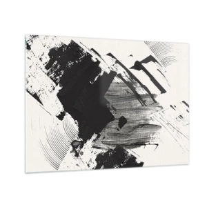 Obraz na skle - Expresivní abstrakce v černé a bílé s dynamickými tahy. - 70x50cm - Abstrakce – exprese černé - Moderní nástěnná dekorace do obývacího pokoje a ložnice ARTTOR