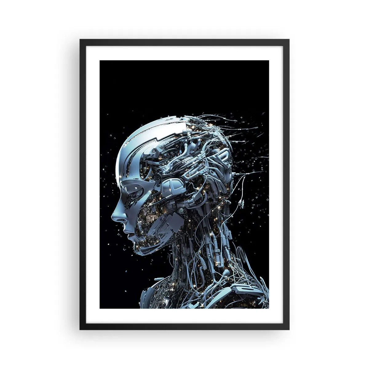 Plakát v černém rámu - Kybernetická postava ve futuristickém stylu - 50x70cm - Technologie je žena - Moderní nástěnná dekorace do obývacího pokoje a ložnice ARTTOR