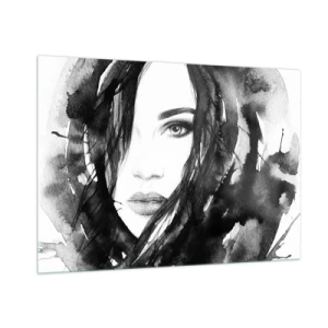 Obraz na skle - Portrét dámy v černé a bílé - 100x70 cm