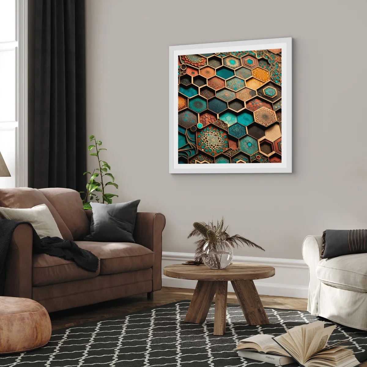 Plakát v bílém rámu - Arabské ornamenty – variace - 50x50 cm