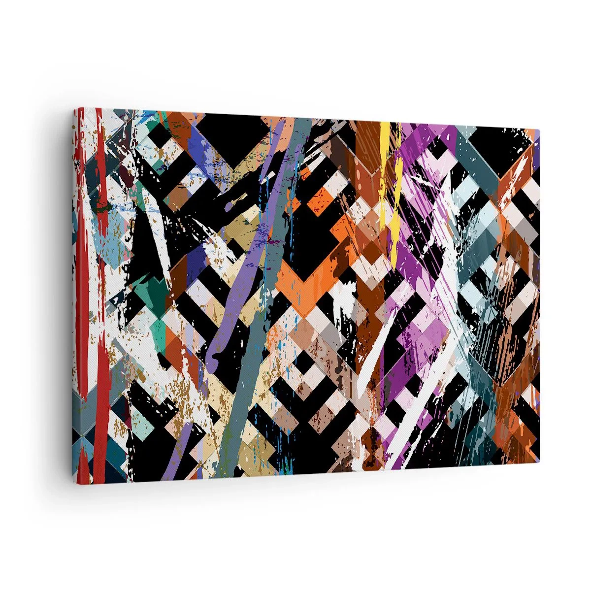 Obraz na plátně - Abstraktní kompozice s barevnými čarami na černém pozadí - 70x50cm - Umocněné na druhou - Moderní nástěnná dekorace do obývacího pokoje a ložnice ARTTOR