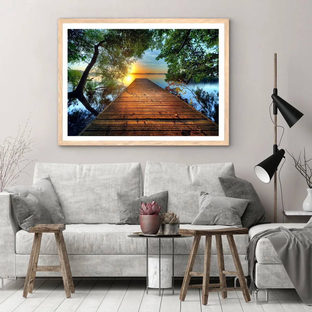 Plakát v rámu světlý dub - Nespěchej, posaď se - 91x61 cm