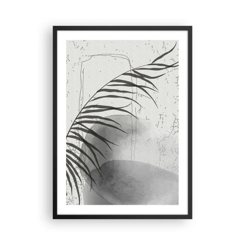 Plakát v černém rámu - Minimalistická botanická kompozice v odstínech šedé - 50x70cm - Subtilní exotika přírody - Moderní nástěnná dekorace do obývacího pokoje a ložnice ARTTOR