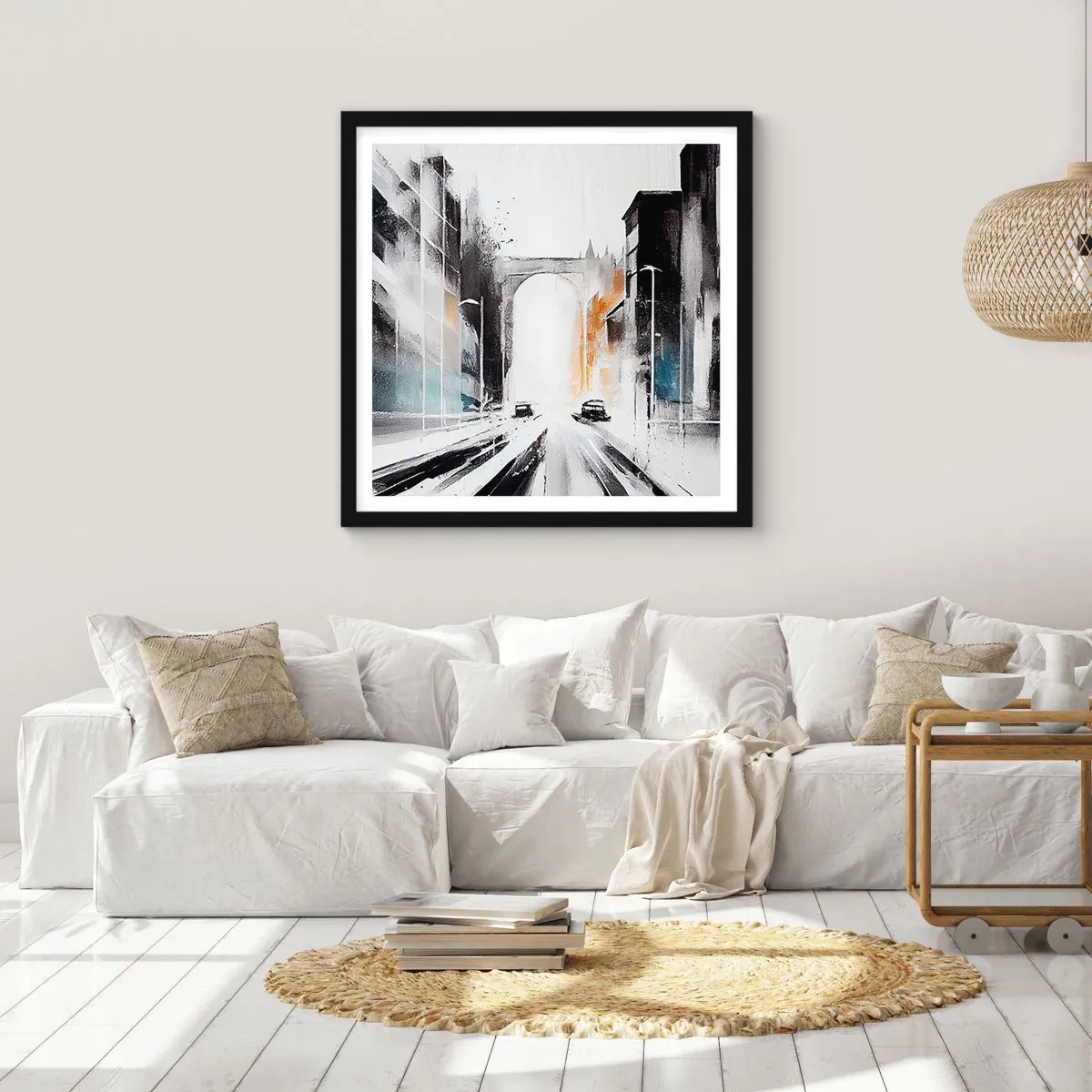 Plakát v černém rámu - Studie města: architektura a pohyb - 30x30 cm
