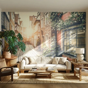Fototapeta Premium Canvas - Růžová ulička v růžové září - Město, Holandsko, Architektura - 200x140 cm