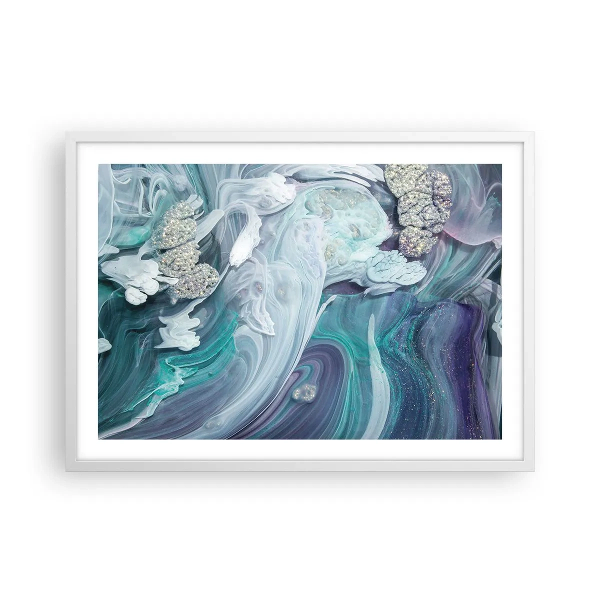 Plakát v bílém rámu - Proudy modré - 70x50 cm