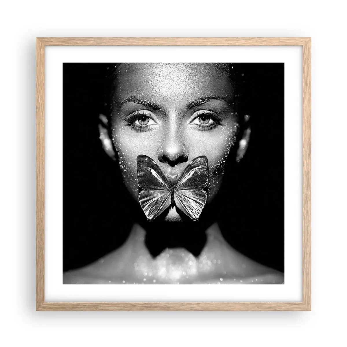 Plakát v rámu světlý dub - Motýlí polibek - 50x50 cm