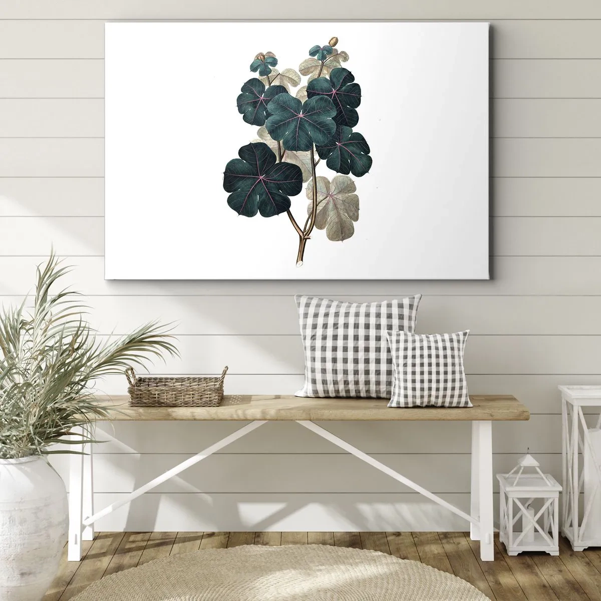 Obraz na plátně - Botanická ilustrace s listy v odstínech zelené a béžové - 70x50cm - Ze starého herbáře - Moderní nástěnná dekorace do obývacího pokoje a ložnice ARTTOR
