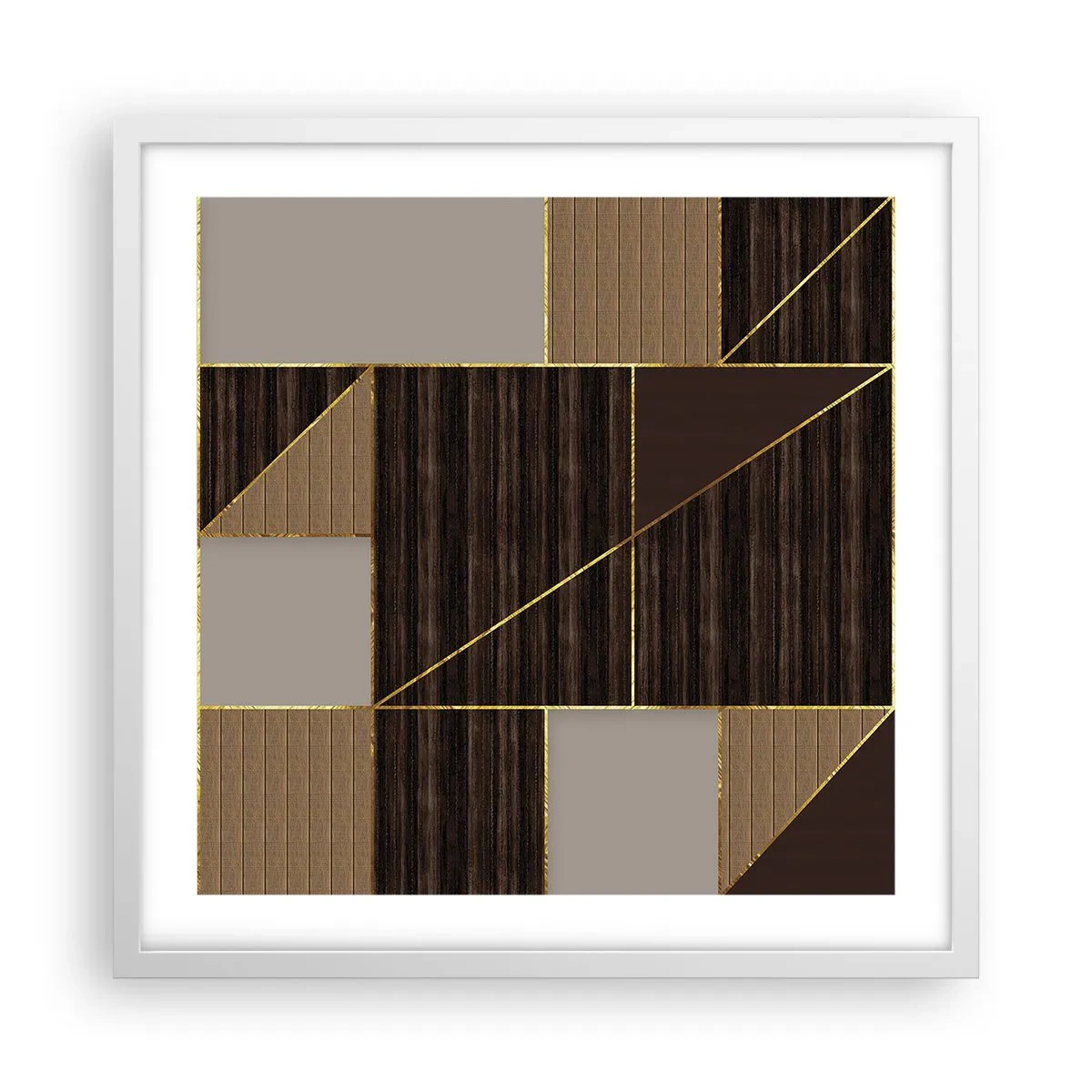 Plakát v bílém rámu - Mozaika hnědé a zlaté - 50x50 cm