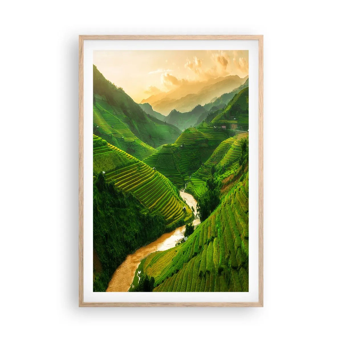 Plakát v rámu světlý dub - Vietnamské údolí - 61x91 cm