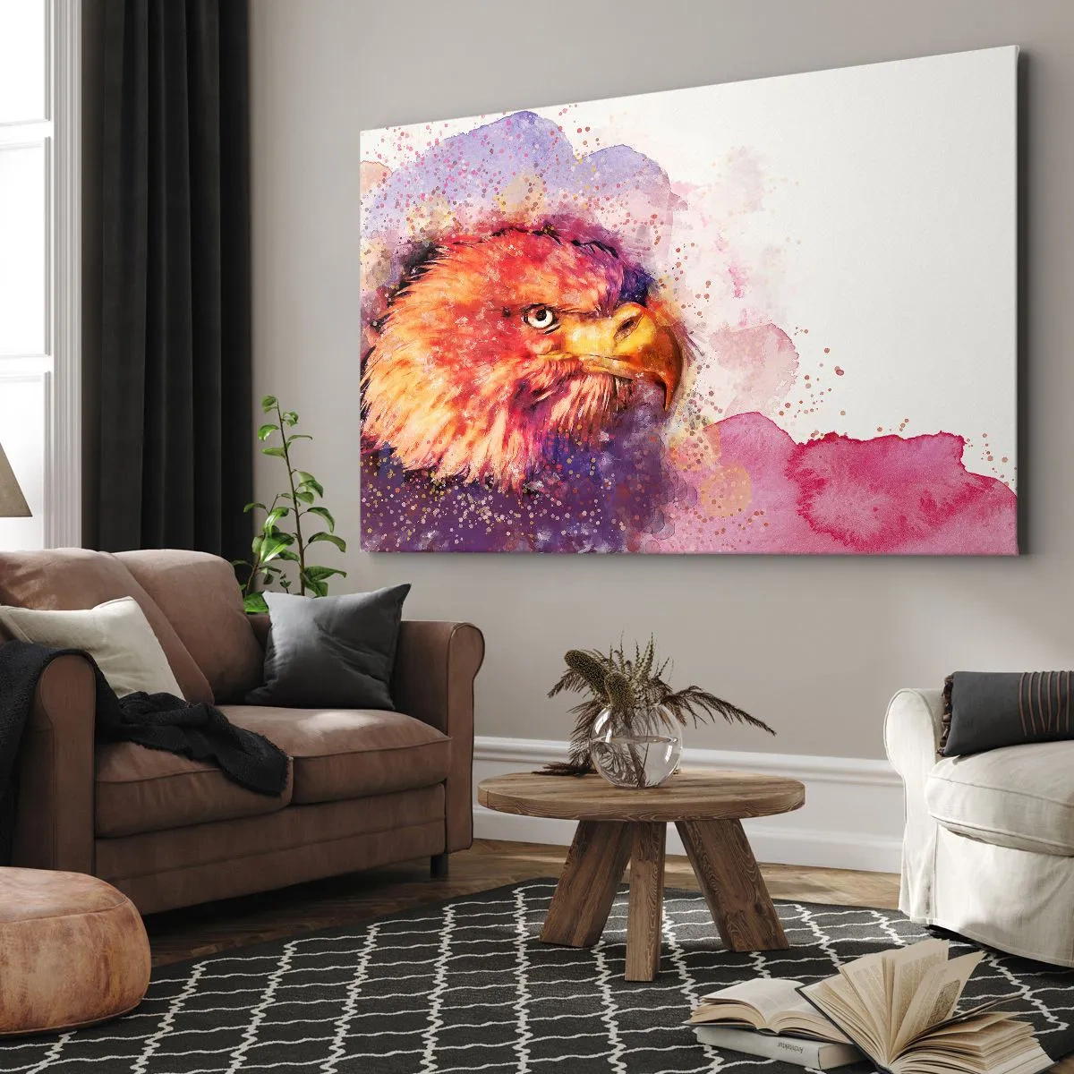 Obraz na plátně - Portrét orla v uměleckých akvarelových barvách - 70x50cm - Nechceš vědět, na co myslím - Moderní nástěnná dekorace do obývacího pokoje a ložnice ARTTOR