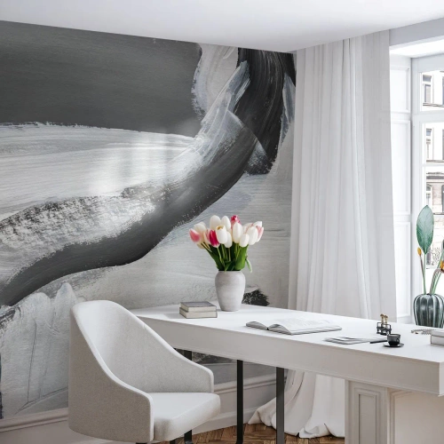 Fototapeta Standard Eco - Dynamické tahy štětcem v odstínech šedé - 100x70cm - Pevným pohybem - Moderní nástěnná dekorace do obývacího pokoje a ložnice ARTTOR