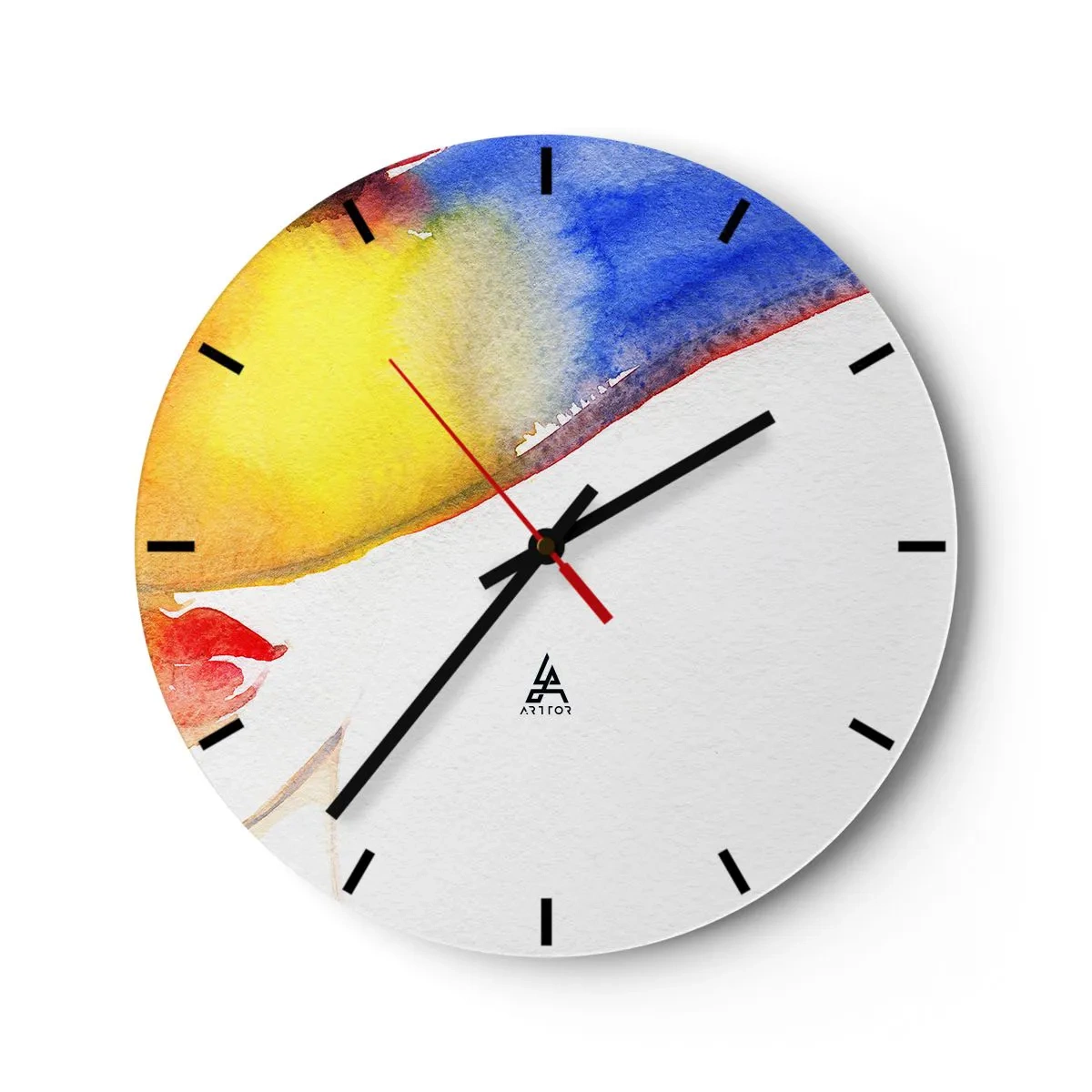 Nástěnné hodiny - Abstraktní portrét s akvarelovými cákanci - 30x30cm - Portrét dámy    - Moderní nástěnná dekorace do obývacího pokoje, kuchyně a ložnice ARTTOR