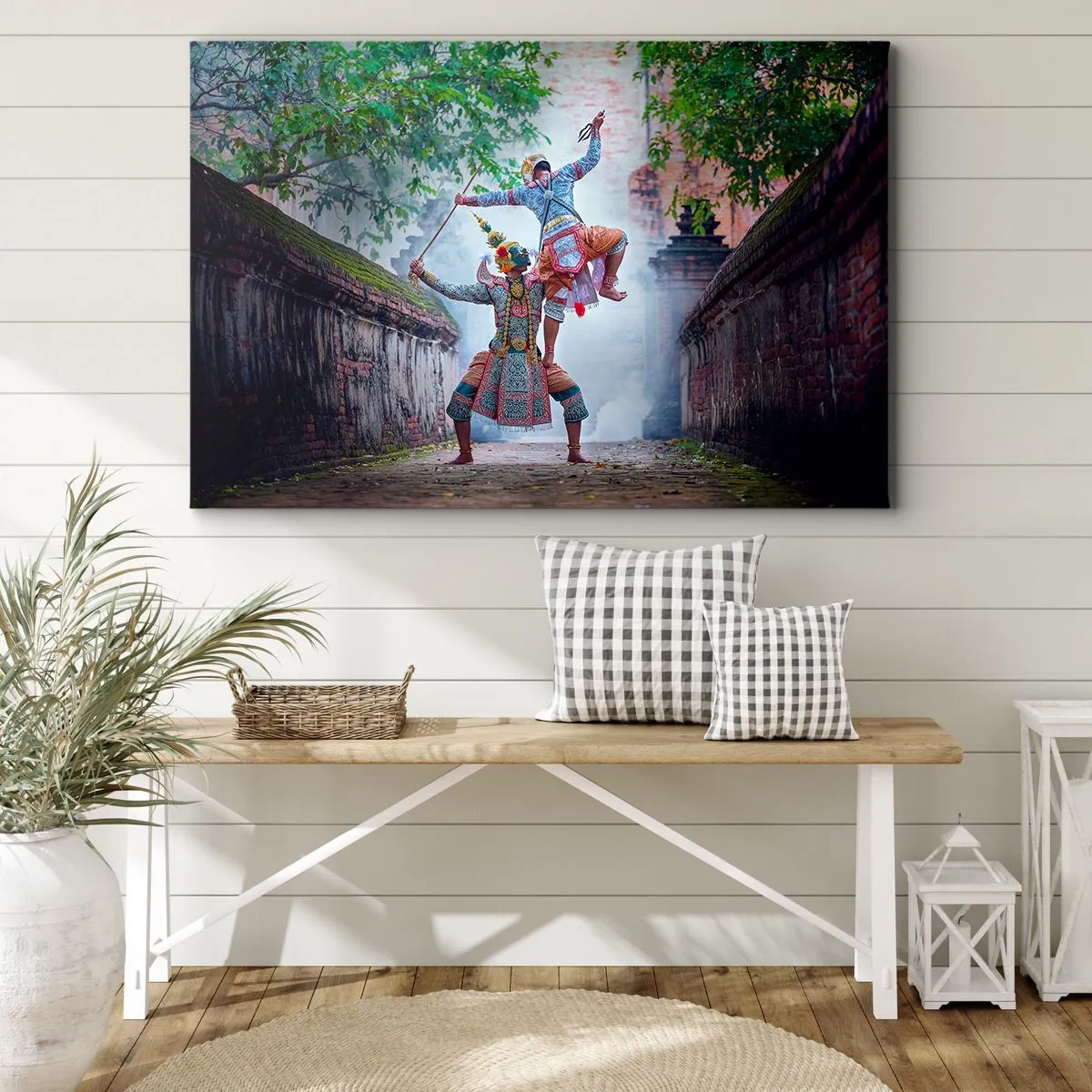Obraz na plátně - Tradiční tanec v historickém prostředí se zdí a stromy - 70x50cm - Vražedně krásný tanec - Moderní nástěnná dekorace do obývacího pokoje a ložnice ARTTOR