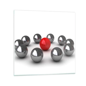 Obraz na skle - Kruh v stříbrné a červené - 70x70 cm