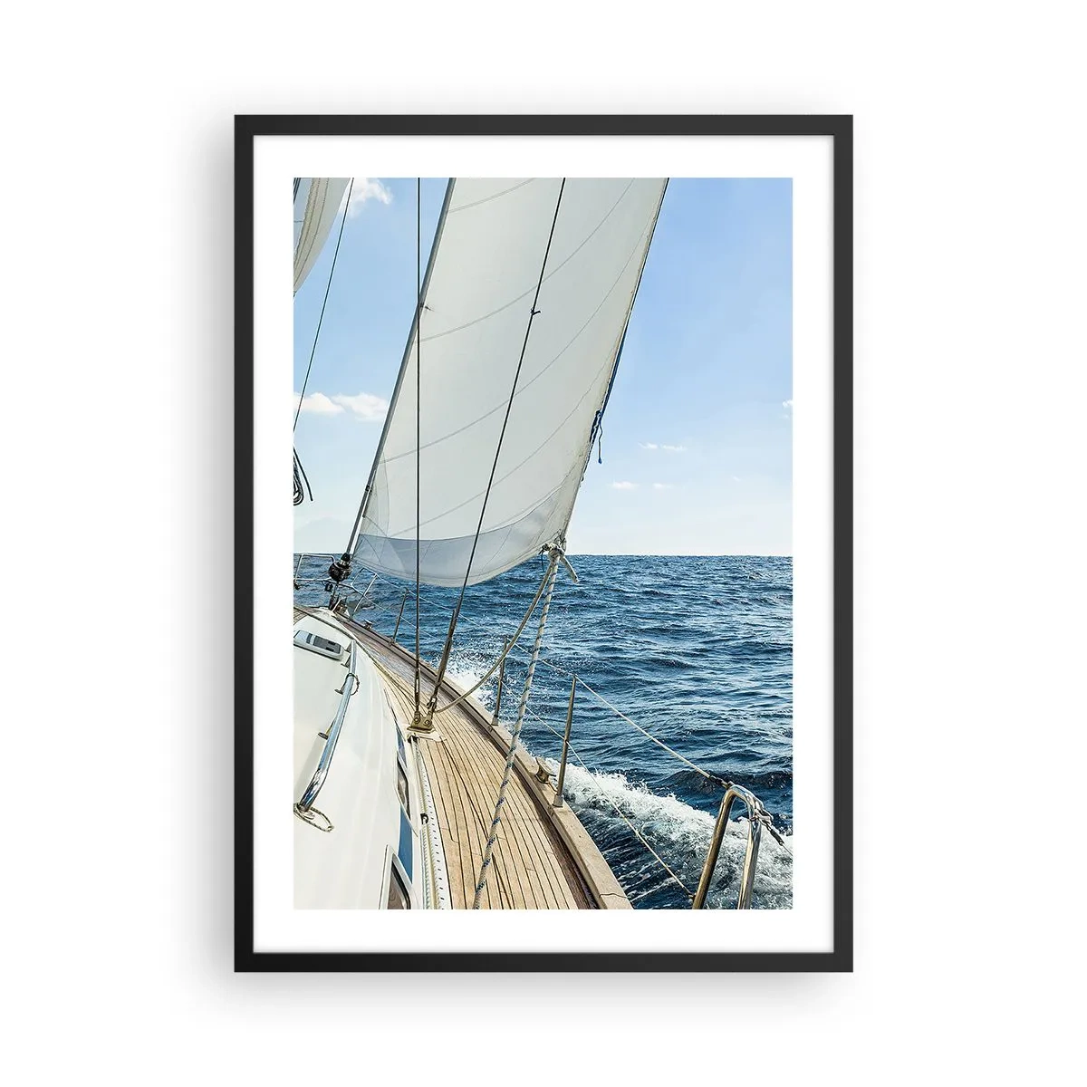 Plakát v černém rámu - Plachetnice na volném moři za slunečného dne - 50x70cm - Ahoj, dobrodružství - Moderní nástěnná dekorace do obývacího pokoje a ložnice ARTTOR