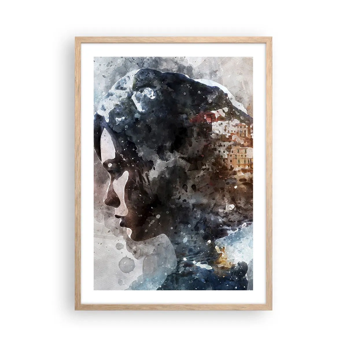 Plakát v rámu světlý dub - Příběh o dívce s městem v pozadí - 50x70 cm