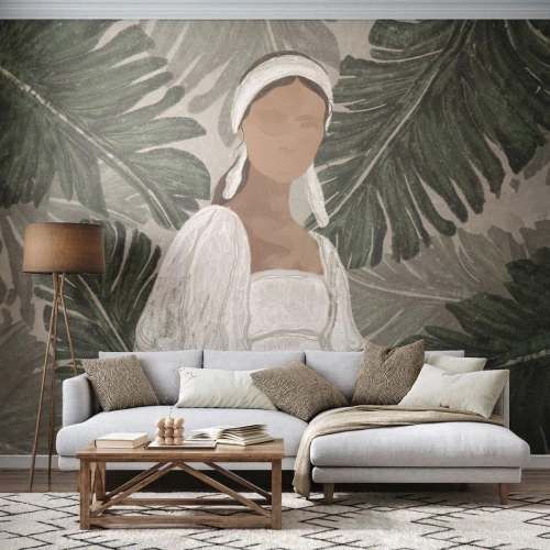 Fototapeta Premium Sand - Exotický portrét - Boho, Žena, Listy - 300x210 cm