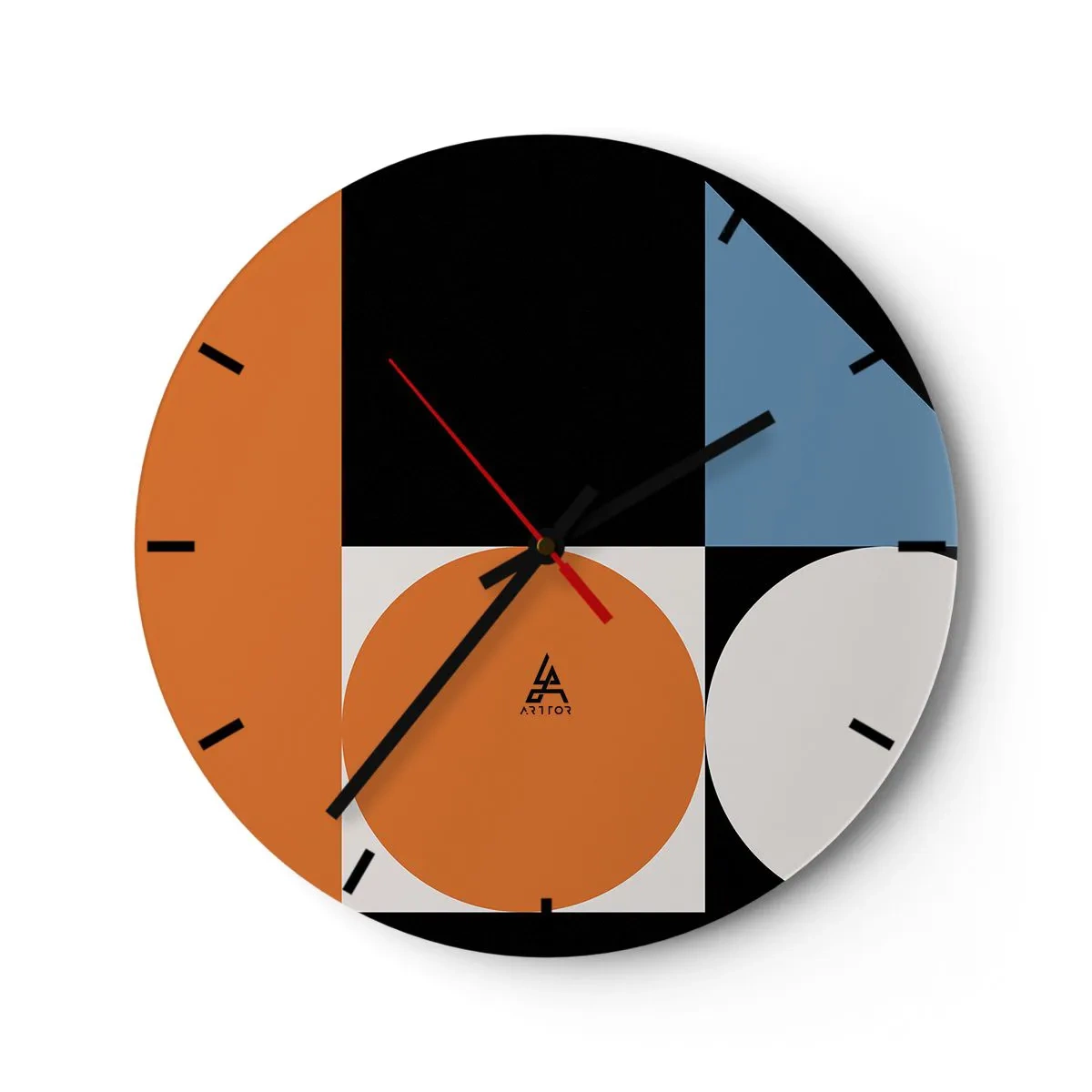 Nástěnné hodiny - Barevná geometrická kompozice s kruhy a obdélníky - 30x30cm - Figurínový systém - Moderní nástěnná dekorace do obývacího pokoje, kuchyně a ložnice ARTTOR