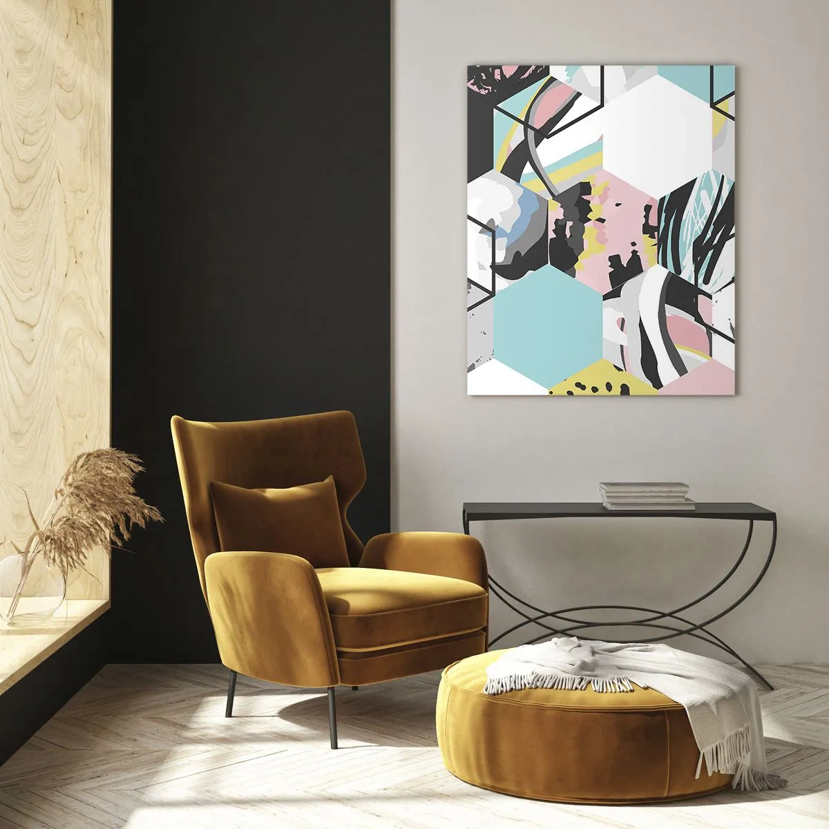 Obraz na skle - Šestiúhelníky a krychle v šesti barvách - 50x70 cm