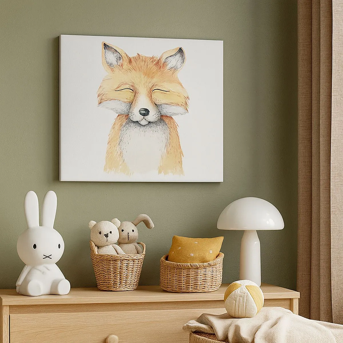 Obraz na plátně - Akvarelová liška s úsměvem v minimalistickém stylu - 70x50cm - Liščí rozladěnost - Moderní nástěnná dekorace do obývacího pokoje a ložnice ARTTOR