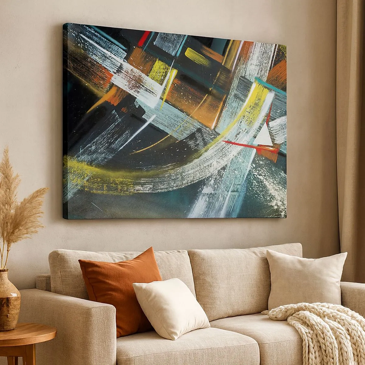 Obraz na plátně - Barevné abstraktní tahy štětcem - 70x50cm - Energie pohybu - Moderní nástěnná dekorace do obývacího pokoje a ložnice ARTTOR