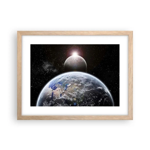 Plakát v rámu světlý dub - Vesmírná krajina - východ slunce - 40x30 cm