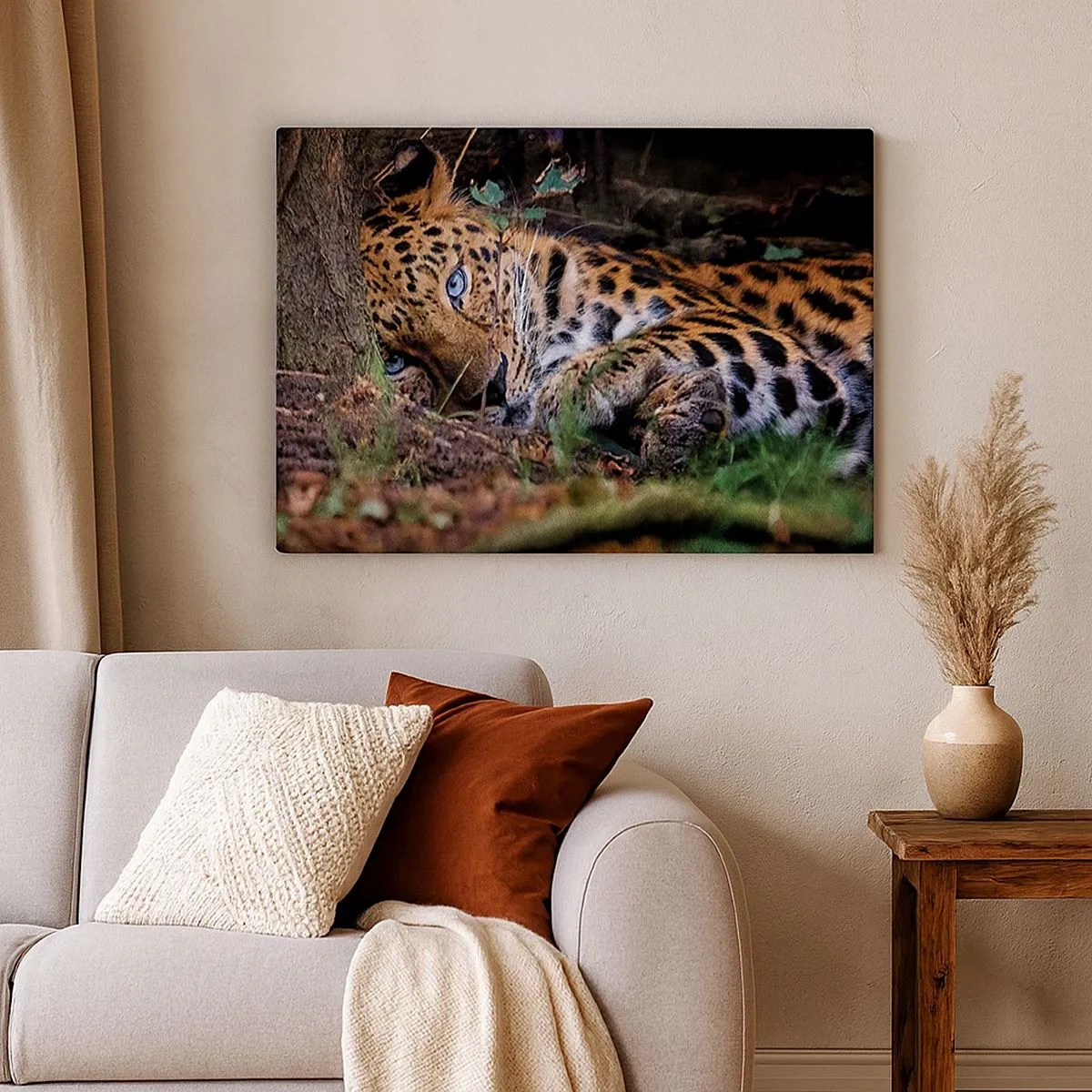 Obraz na plátně - Leopard ležící ve stínu stromů - 70x50cm - Věř mi - Moderní nástěnná dekorace do obývacího pokoje a ložnice ARTTOR
