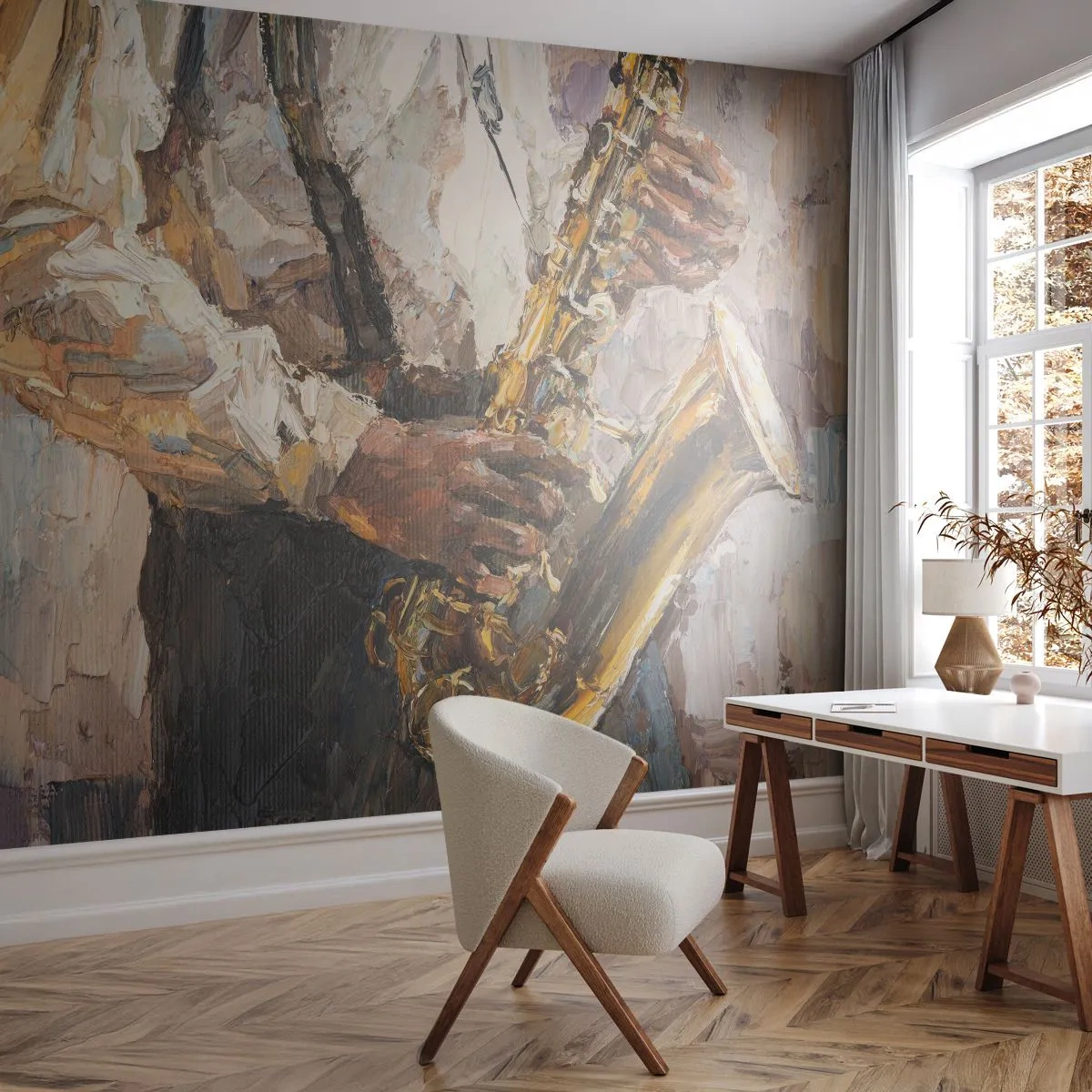 Fototapeta Premium Canvas - Čas na sólovou hru - Saxofon, Hudba, Malování - 250x175 cm