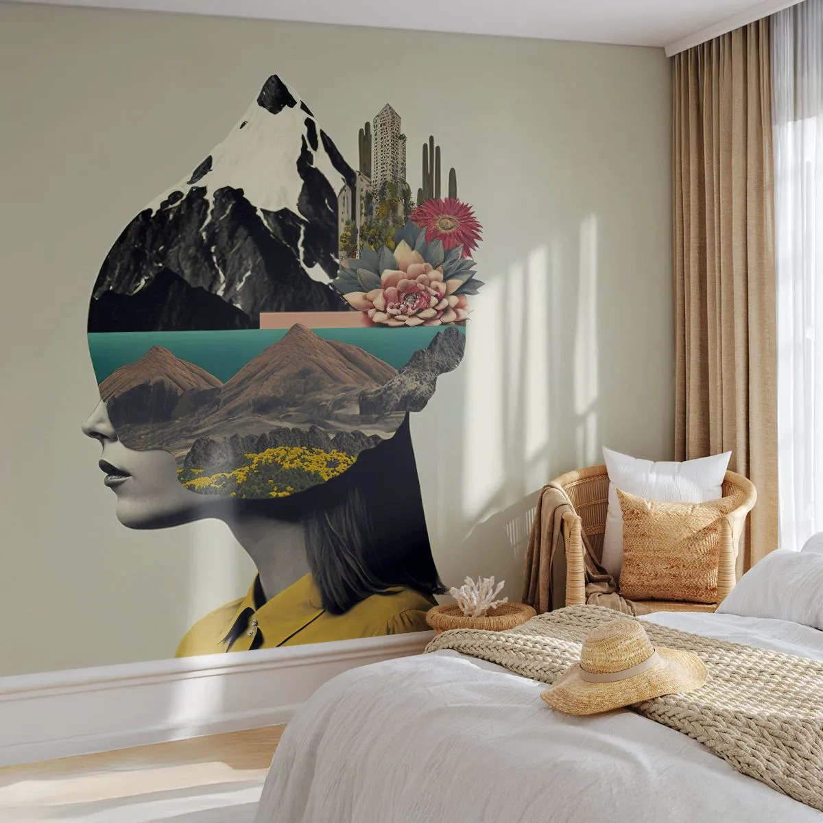 Fototapeta Premium Canvas - Žena – vždy tajemství - hory, Mysl, Hlava - 250x175 cm