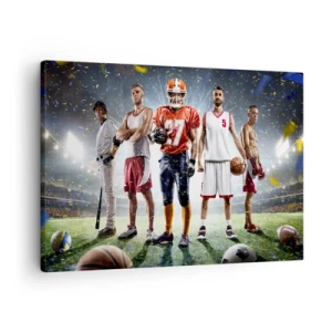 Obraz na plátně - Dynamická scéna sportovců různých disciplín na stadionu pod světlem reflektorů - 70x50cm - Gladiátoři arén - Moderní nástěnná dekorace do obývacího pokoje a ložnice ARTTOR