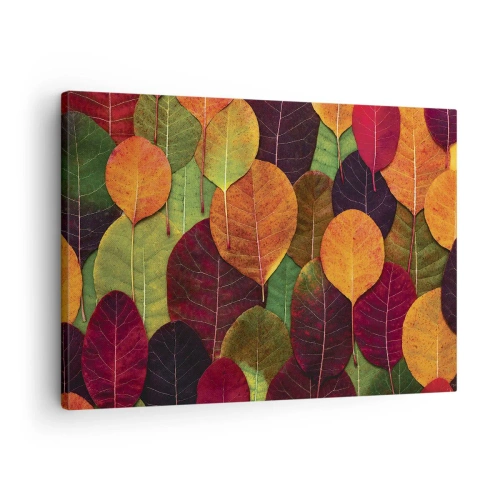 Obraz na plátně - Barevné listí uspořádané v podzimním vzoru - 70x50cm - Podzimní mozaika - Moderní nástěnná dekorace do obývacího pokoje a ložnice ARTTOR