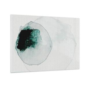 Obraz na skle - Abstraktní tvar připomínající kapku vody v odstínech zelené. - 70x50cm - V kapce vody - Moderní nástěnná dekorace do obývacího pokoje a ložnice ARTTOR
