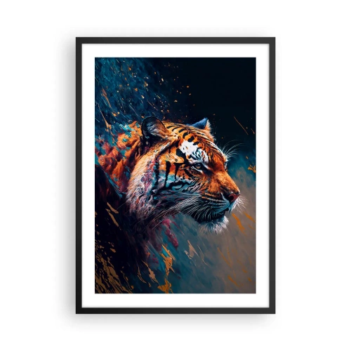 Plakát v černém rámu - Dynamický portrét tygra v uměleckém stylu - 50x70cm - Divoká krása - Moderní nástěnná dekorace do obývacího pokoje a ložnice ARTTOR