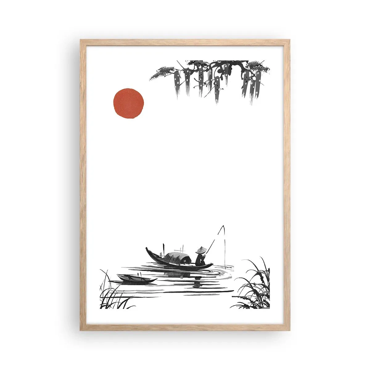 Plakát v rámu světlý dub - Asijské odpoledne - 50x70 cm