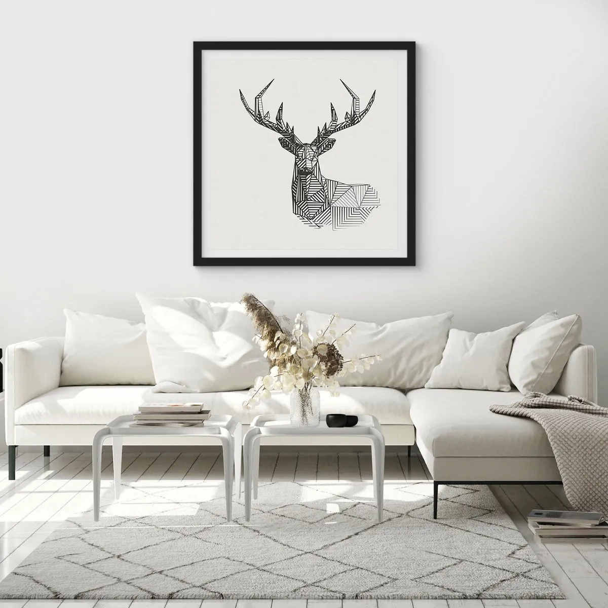 Plakát v černém rámu - Jelen v kubistickém stylu - 60x60 cm